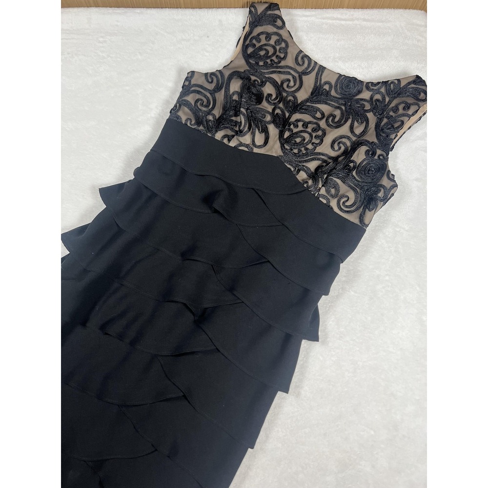 Jessica Howard Black Tiered Dress with Nude Lace Applique